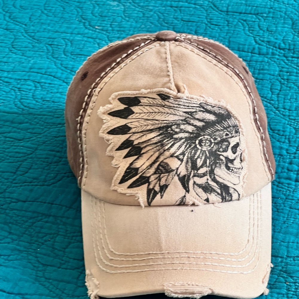 KBETHOS Brown and Tan Hat with Skull Design